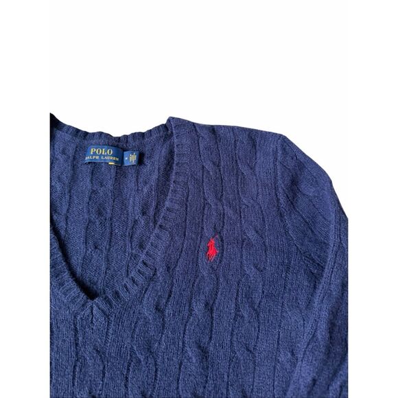 POLO RALPH LAUREN sweater Twist knit wool cashmere V-neck Blue size M - Picture 9 of 10